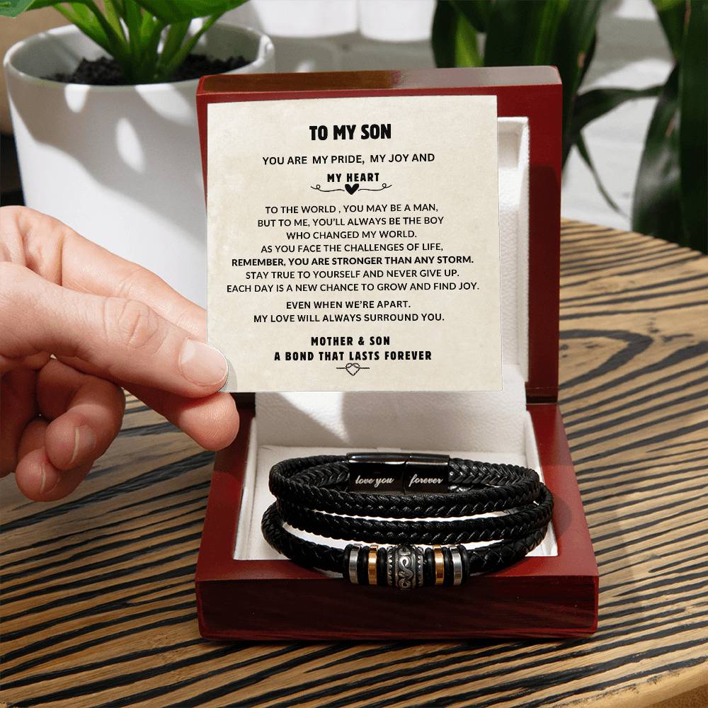 TO MY SON | YOU ARE MY PRIDE MY JOY AND MY HEART - VEGAN LEATHER BRACELET
