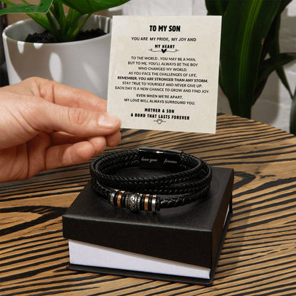TO MY SON |  YOU ARE MY PRIDE MY JOY AND MY HEART -  VEGAN LEATHER BRACELET
