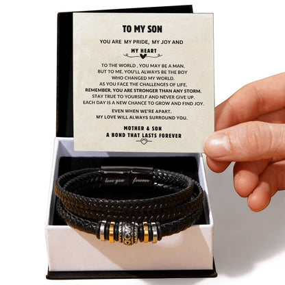 TO MY SON |  YOU ARE MY PRIDE MY JOY AND MY HEART -  VEGAN LEATHER BRACELET