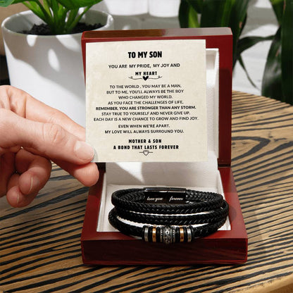 TO MY SON |  YOU ARE MY PRIDE MY JOY AND MY HEART -  VEGAN LEATHER BRACELET