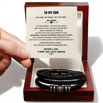 TO MY SON |  YOU ARE MY PRIDE MY JOY AND MY HEART -  VEGAN LEATHER BRACELET
